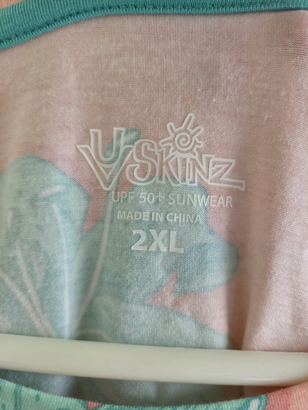 UV‎ Skinz UPF 50+ Sun Swim Shirt Womens Coral Pink Teal Lily Long Sleeve 2XL - Picture 2 of 5